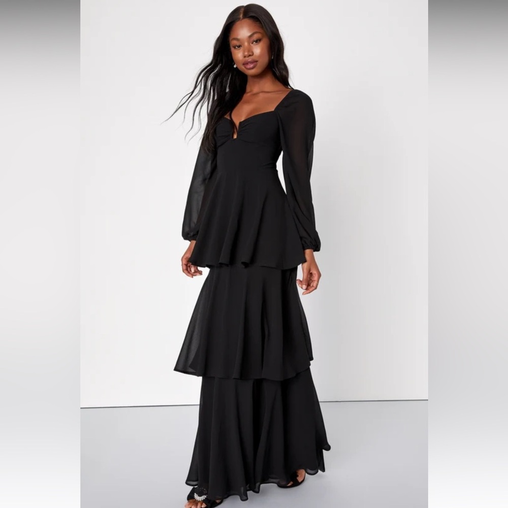 Lulu’s Tier to Enchant Black Long Sleeve Tiered Maxi Dress